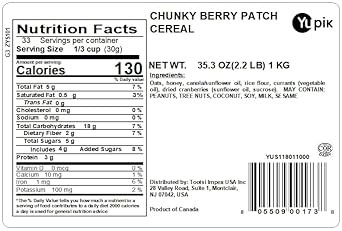 Yupik Granola Cereal, Chunky Berry Patch, 2.2 Lb, A Granola Mix Of Oats, Currants, Cranberries, And Honey