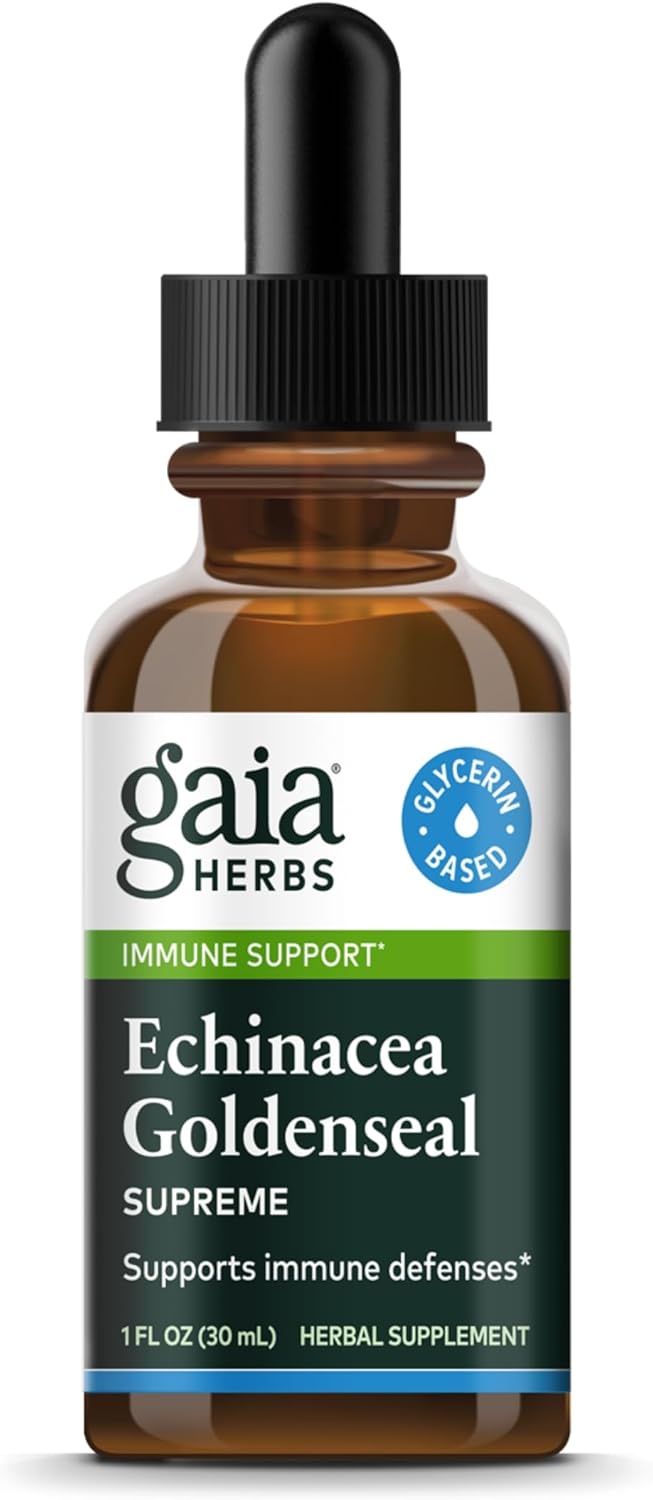 Gaia Herbs Echinacea Goldenseal Supreme Liquid Extract - Immune Support Supplement To Help Maintain Mucus Membrane Function - With Echinacea, Goldenseal Root & St. John’S Wort - 1 Fl Oz (15 Servings)