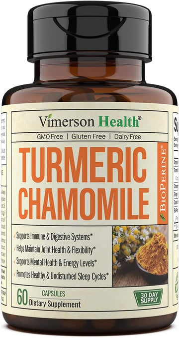 Chamomile Capsules for Sleep - Organic Turmeric and Chamomile Sleep Supplement with Chamomile Extract from Chamomile Flowers (Manzanilla) - Chamomile Supplement for Joint & Sleep Support. 60 Capsules