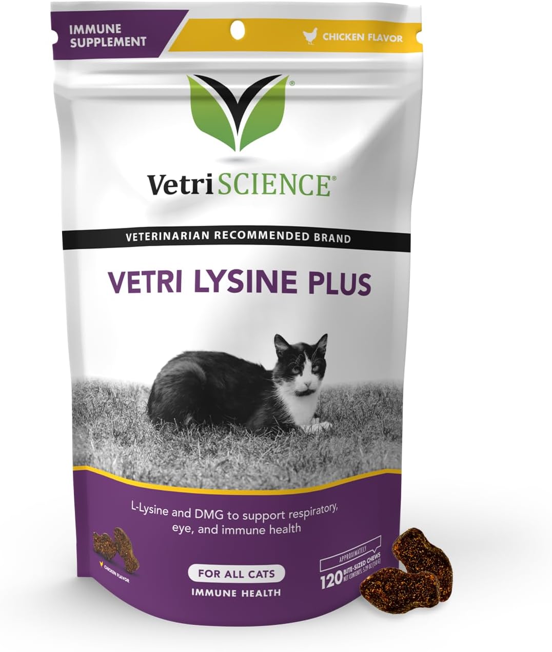 Vetriscience Vetri Lysine Plus - 120 Chews - Immune Support Cat Supplements And Vitamins With L-Lysine And Dmg For Immunity And Respiratory Health