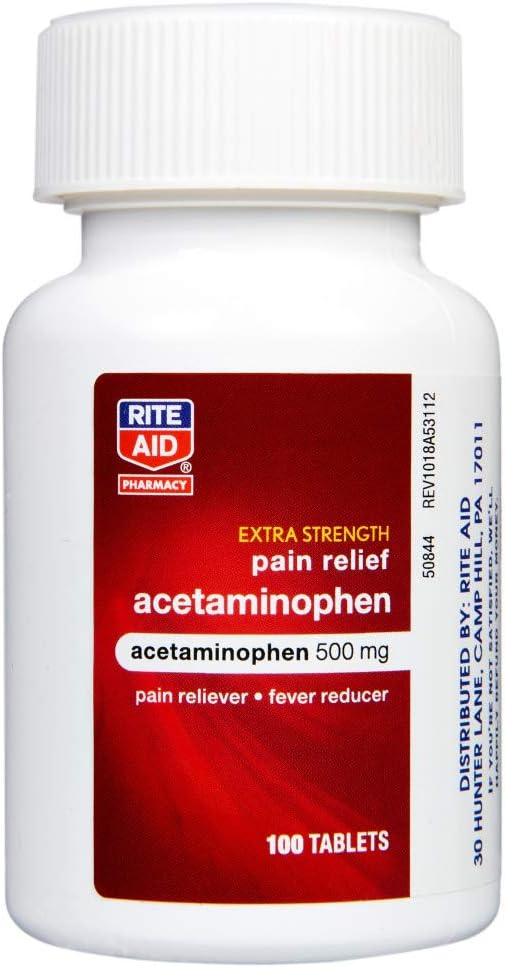 Rite Aid Extra Strength Acetaminophen Easy Tabs Tablets, 500 mg - 100 Count | Pain Reliever & Fever Reducer | Migraine Relief Products | Joint Pain Relief | Muscle Pain Relief | Menstrual Pain Relief : Health & Household