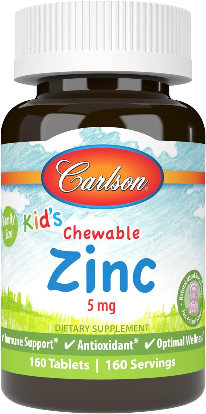 Carlson - Kid's Chewable Zinc, 5 mg, Health Support, Natural Mixed Berry avor, 160 Tablets