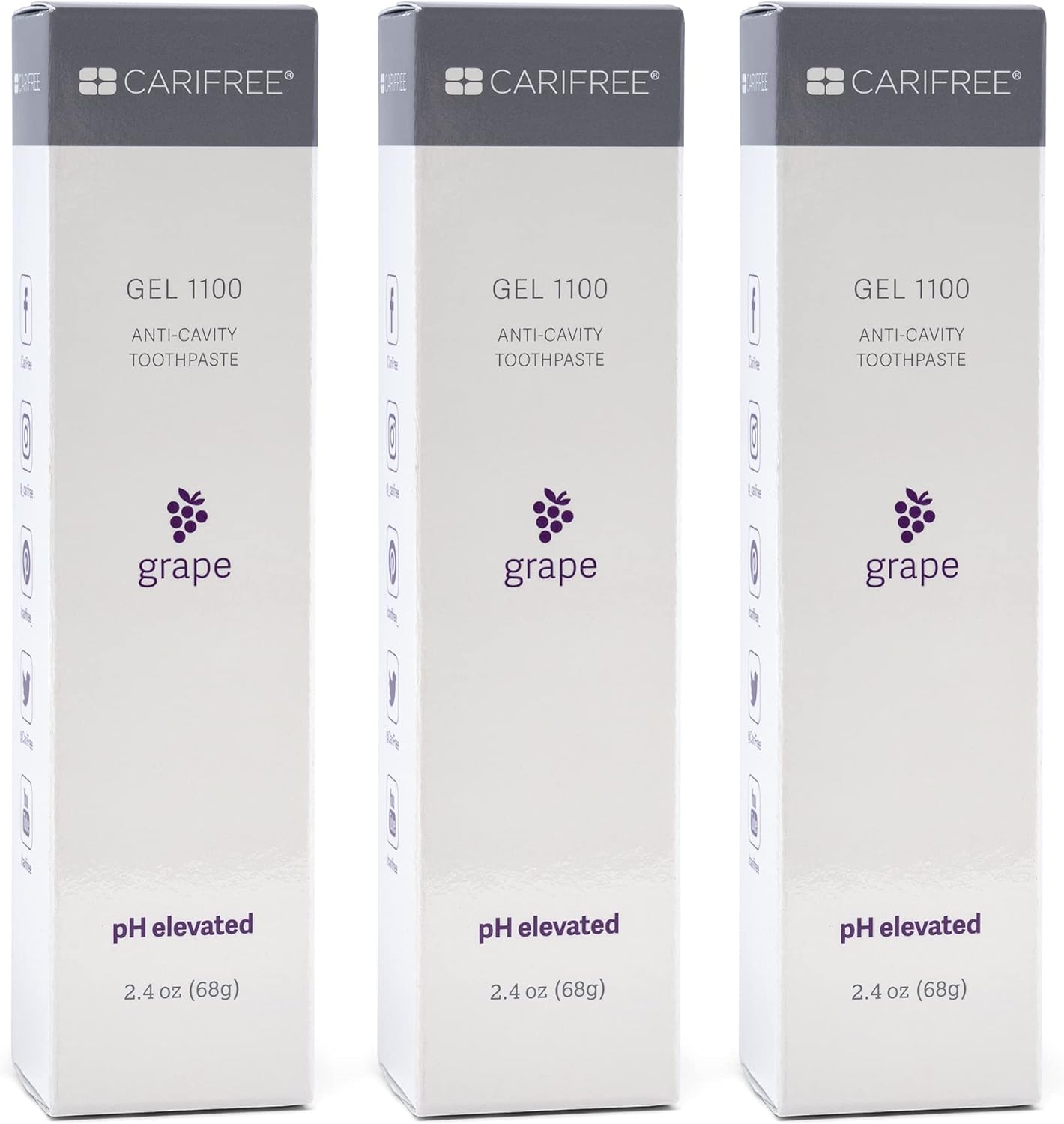 CariFree Gel 1100 (Grape): Anti-Cavity Fluoride Toothpaste, Cavity Prevention, Freshens Breath and Moistens Mouth, Dentist Recommended for Oral Care (3-Pack)