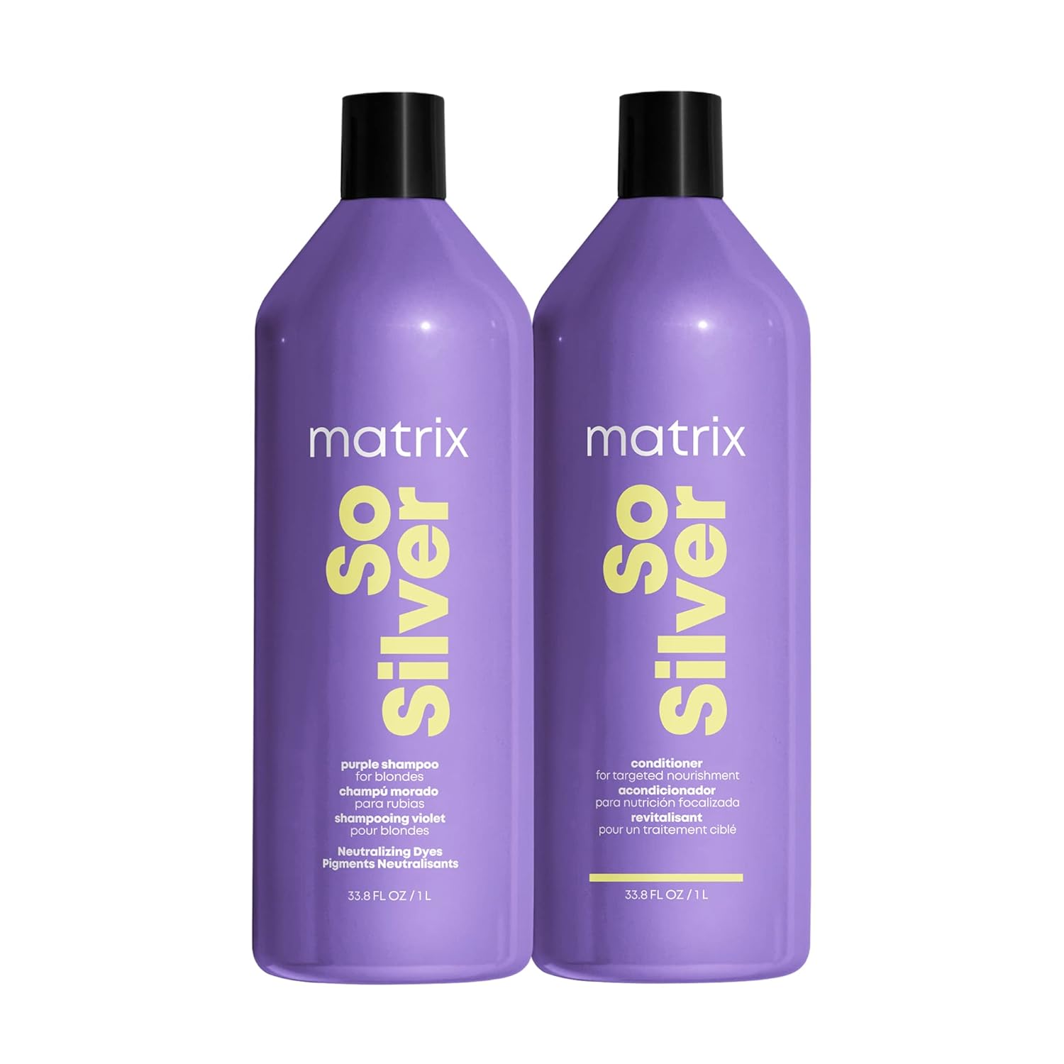 Matrix So Silver Purple Shampoo & Conditioner Set | Neutralizes Yellow Tones & Nourishes Dry Hair | For Blonde, Grey, Platinum, & Bleached Hair | For Color Treated Hair | Packaging May Vary