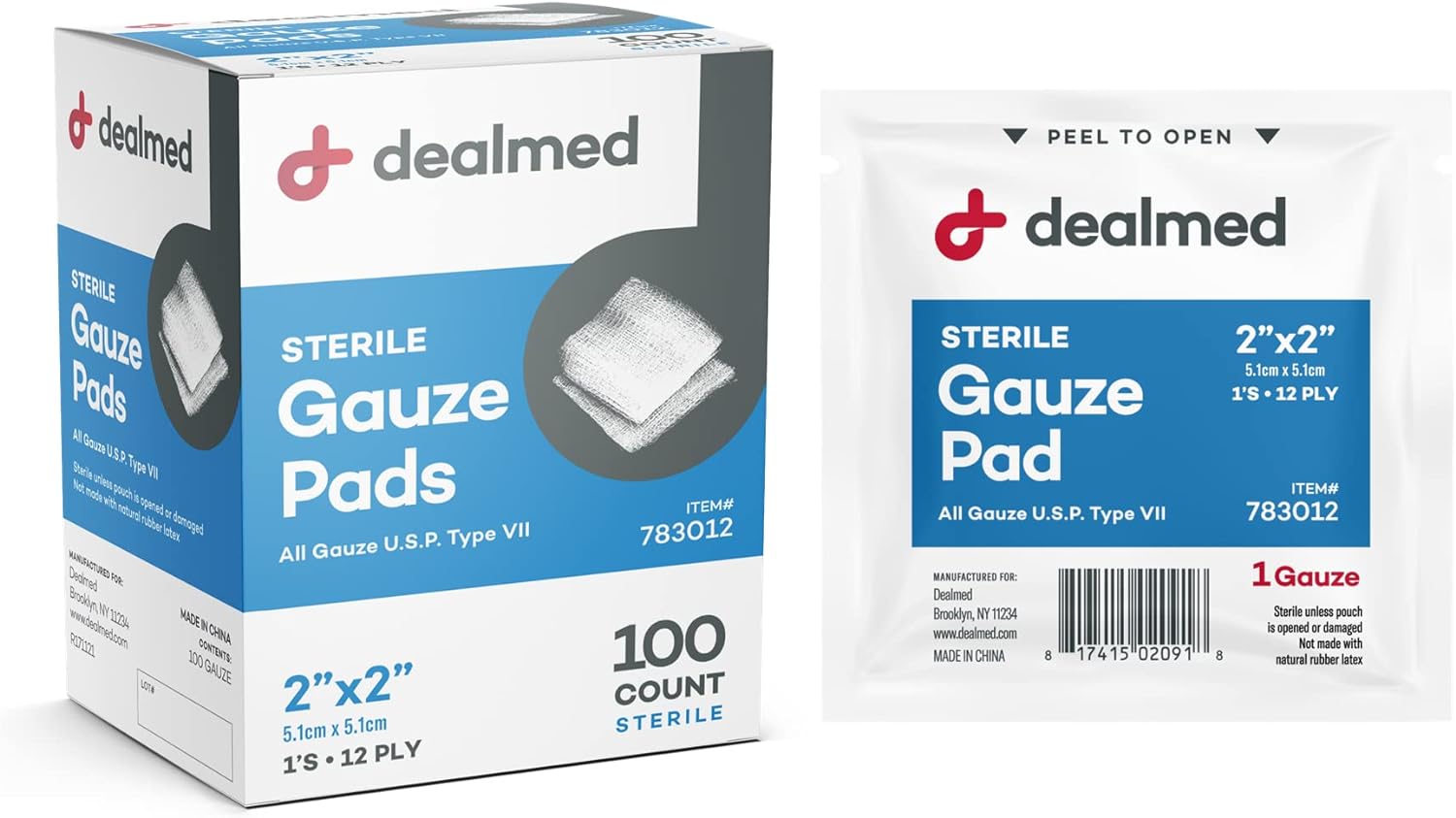 Dealmed Sterile Gauze Pads – 100 Count, 2’’ X 2’’ Disposable And Individually Wrapped Gauze Pads, Wound Care Product For First Aid Kit And Medical Facilities