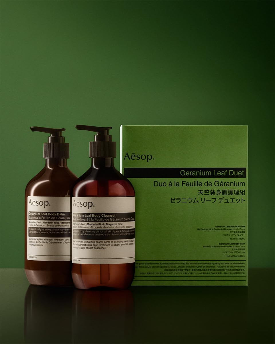 Aesop Geranium Leaf Duet | Gel Body Cleanser & Body Balm | Aromatic Pairing For Cleansed And Supple Skin | Paraben-Free, Cruelty-Free & Vegan |16.9 Oz + 16.5 Oz : Beauty & Personal Care