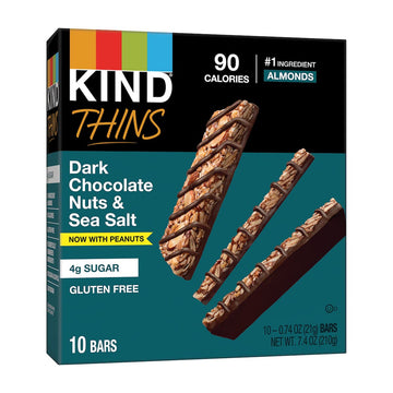 Kind Thins Dark Chocolate Nuts & Sea Salt Bars, 0.74 Ounce, 10 Count, Gluten Free Bars, 4G Sugar (60 Bars)