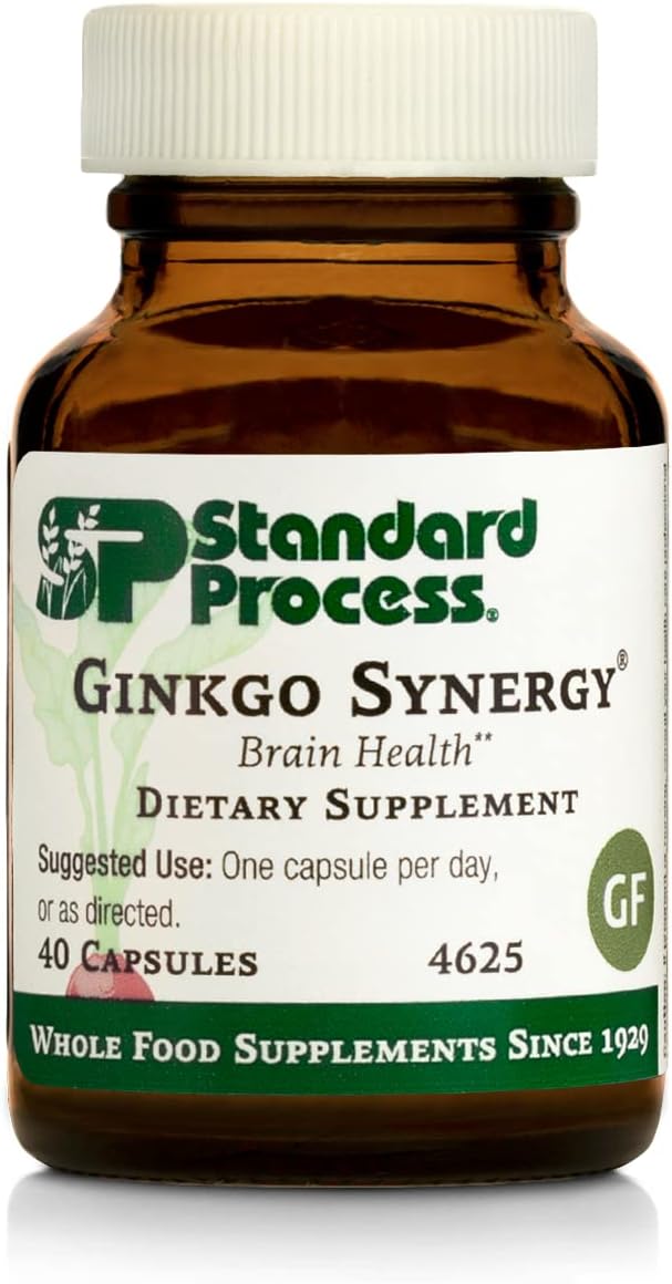 Standard Process Ginkgo Synergy - Whole Food Mental Clarity, Brain Health Supplement, Brain Support And Blood Flow With Grapeseed Extract, Buckwheat, Gotu Kola, Ginkgo Biloba - 40 Capsules