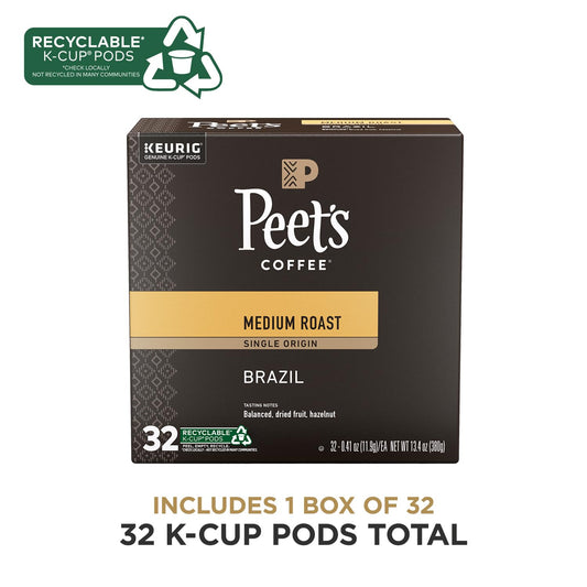 Peet's Coffee, Medium Roast K-Cup Pods for Keurig Brewers - Single Origin Brazil 32 Count (1 Box of 32 K-Cup Pods)