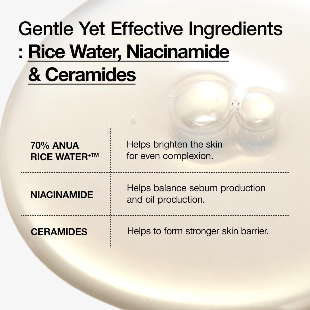Anua Rice 70 Glow Milky Toner, For Glass Skin, Rice Water, Niacinamide, Ceramides, Panthenol, Fragrance-Free, Non Comedogenic, Fungal Acne Safe, Korean Skin Care, 250Ml/8.45Fl.Oz