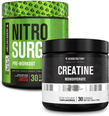 Jacked Factory Nitrosurge Pre Workout Supplement (Cherry Limeade) Creatine Monohydrate Powder (150G) For Muscle Growth, Increased Strength, Enhanced Energy