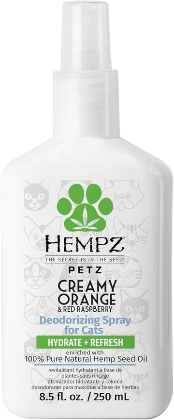 Hempz Petz, Cat Deodorizing Spray, Pet Cologne, Creamy Orange & Red Raspberry Deodorizing Spray, 8.5 Fl. Oz