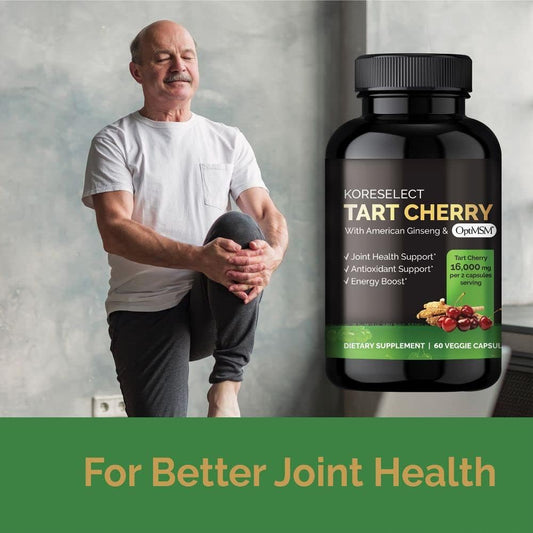 Tart Cherry Extract Capsules 16,000mg, MSM Joint Support Supplement for Men & Women with American Ginseng, Antioxidant Strength Joints Mobility & Comfort Strength - 60 Vegan Capsules