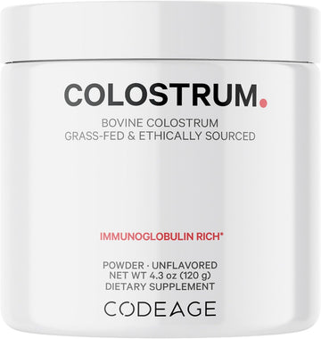 Codeage Bovine Colostrum Powder Supplement 4-Month Supply, 1000Mg Per Serving, Grass-Fed Ethically Sourced, Immunoglobulin-Rich Prized First Milk, Cold-Chain Pasteurized, Agglomerated, Non-Gmo, 4.3 Oz