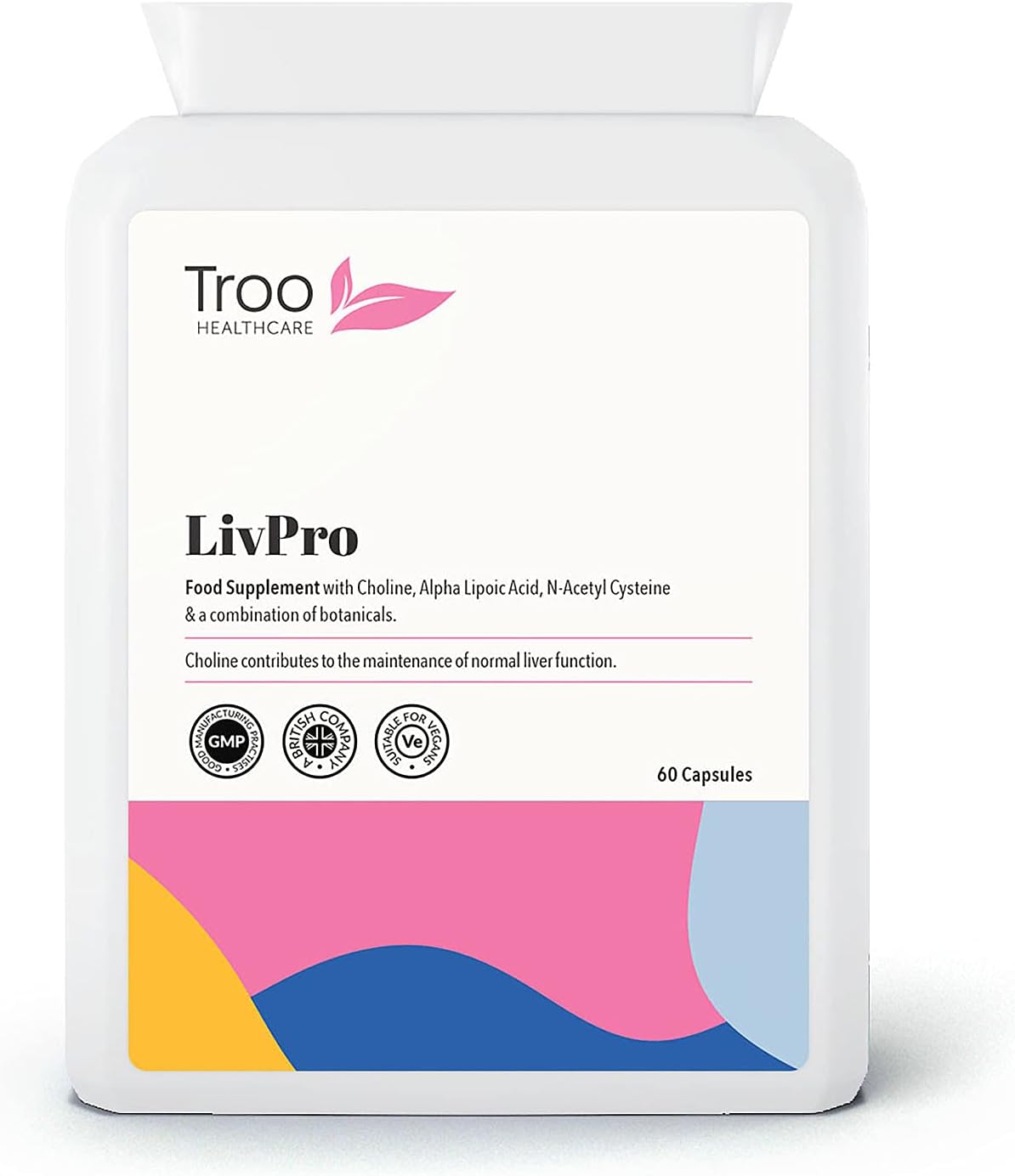 LIVpro with Choline 60 Capsules - Supports the Maintenance of Normal Liver Function - Easy Swallow Daily Supplement - 2 Month Supply ? Letterbox Friendly Packaging