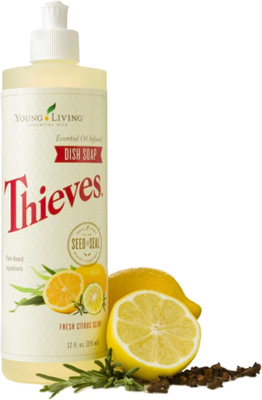 Thieves Oil Infused Dish Soap 2pk of 12fl.oz Bottles by Young Living Essential Oils - Gentle on Hands, and has a Fresh, Citrus Scent - Soap Dispenser, Bathroom Accessories : Health & Household
