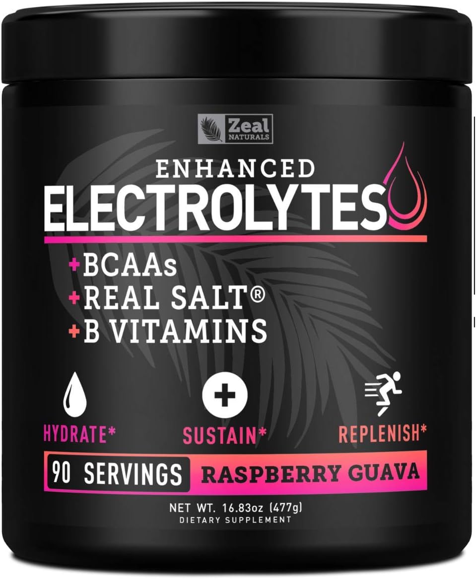 Enhanced Electrolyte Powder (Raspberry Guava 90Ct) Sugar Free + Bcaa, B-Vitamins & Real Salt® - Keto Electrolytes Drinks, Hydration Powder W Potassium, Sodium, Zinc, Magnesium For Hydration & Recovery