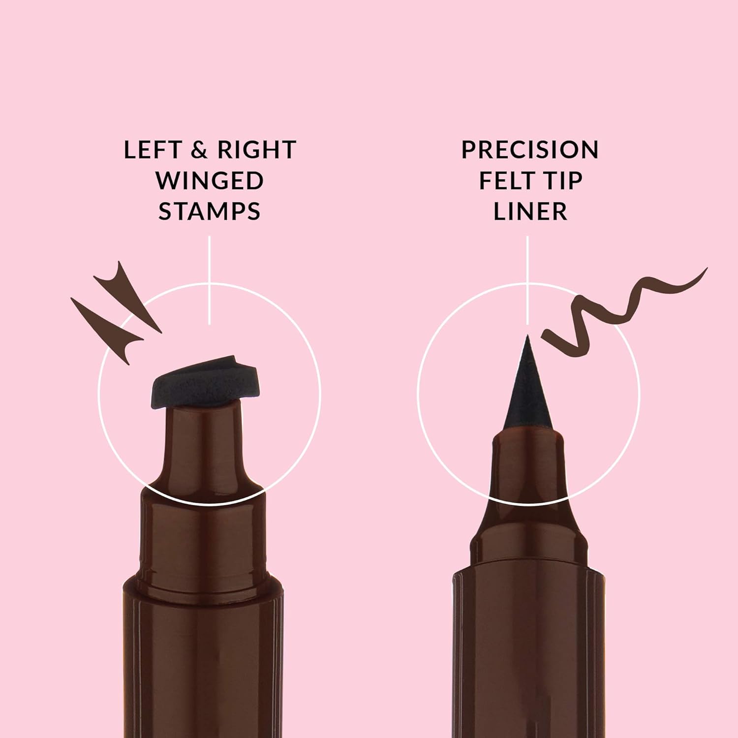 The Quick Flick Winged Eyeliner Stamp - Waterproof & Smudge Proof Vegan Cat Eye - 4Mm Thick Wing & 10Mm To The Point Felt-Tip Hypoallergenic Pen (Hot Fudge-2 Pen)