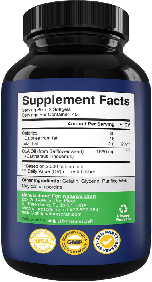 CLA Diet Weight Loss Pills - Women and Men - Pure Conjugated Linoleic Acid - Safflower Oil Fat Burner and Metabolism Supplement ? Best Suppress Appetite and Boost Energy and Lose Fast