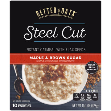 Better Oats Steel Cut Maple Brown Sugar Instant Oatmeal with Flax 15.1 oz. Box (01791)