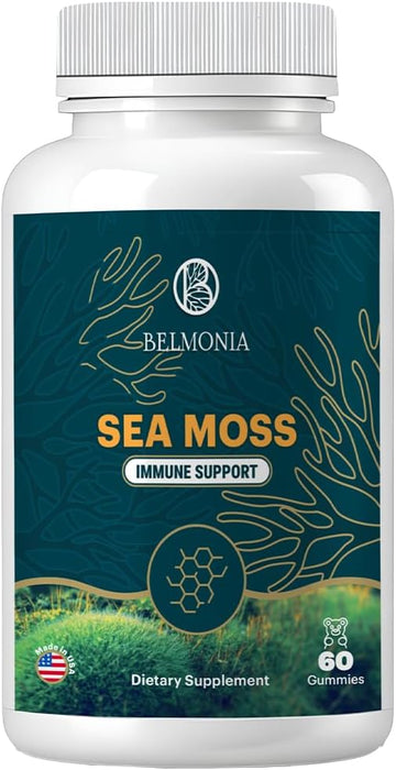 Sea Moss Gummies — Immune Strength & Skin Health, Organic Irish Moss Gummy Bears, 60 Count, Vegan, Superfood Chewable Supplement For Endurance & Health