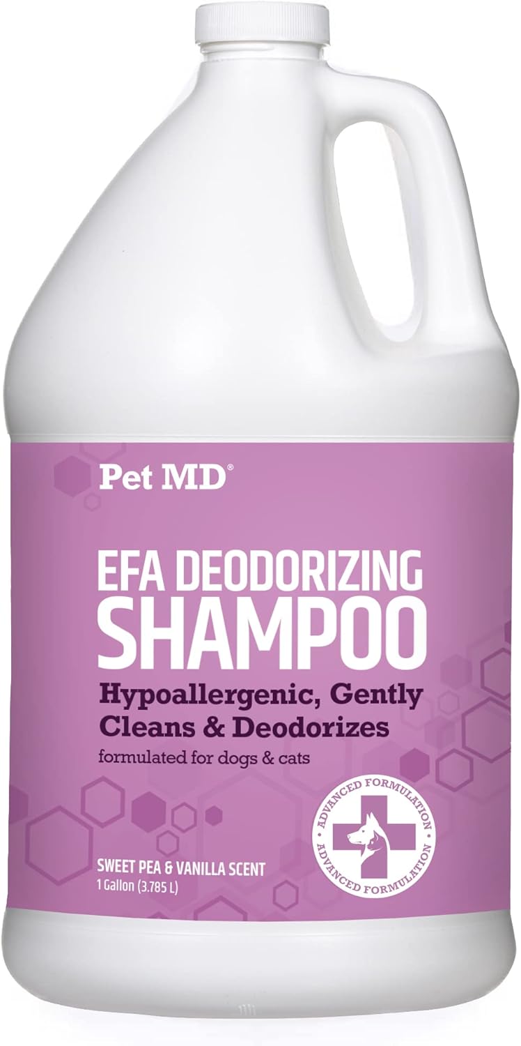 Pet Md Efa Deodorizing Shampoo For Dogs & Cats - Hypoallergenic Dog Shampoo For Sensitive Skin, Dry Skin, Itching, And Flaking - Professional Dog Shampoo Gallon