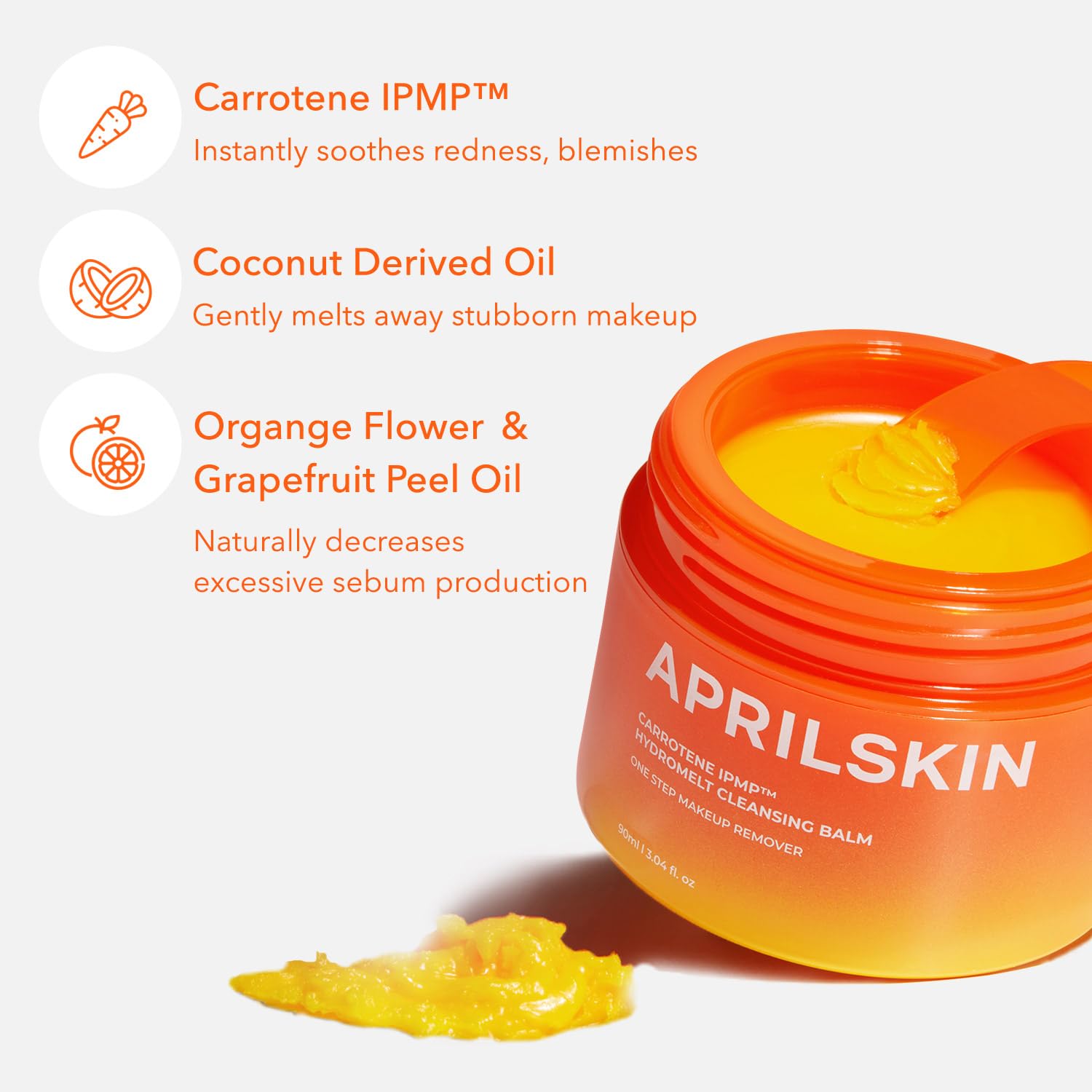 Aprilskin Carrotene Ipmp Hydromelt Cleansing Balm, 3.04 Fl.Oz, Noncomedogenic, Grapefruit Peel Oil, O-Cymen-5-Ol Helps Reduce Blackheads & Breakouts, For Sensitive & Oily Skin, Korean Skincare : Beauty & Personal Care