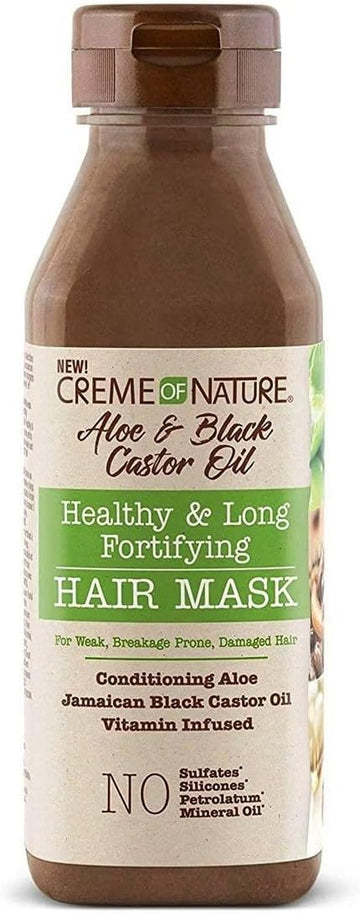 Creme Of Nature Aloe & Black Castor Oil Healthy & Long Fortifying Hair Mask 12 Oz, Brown, 355 Ml