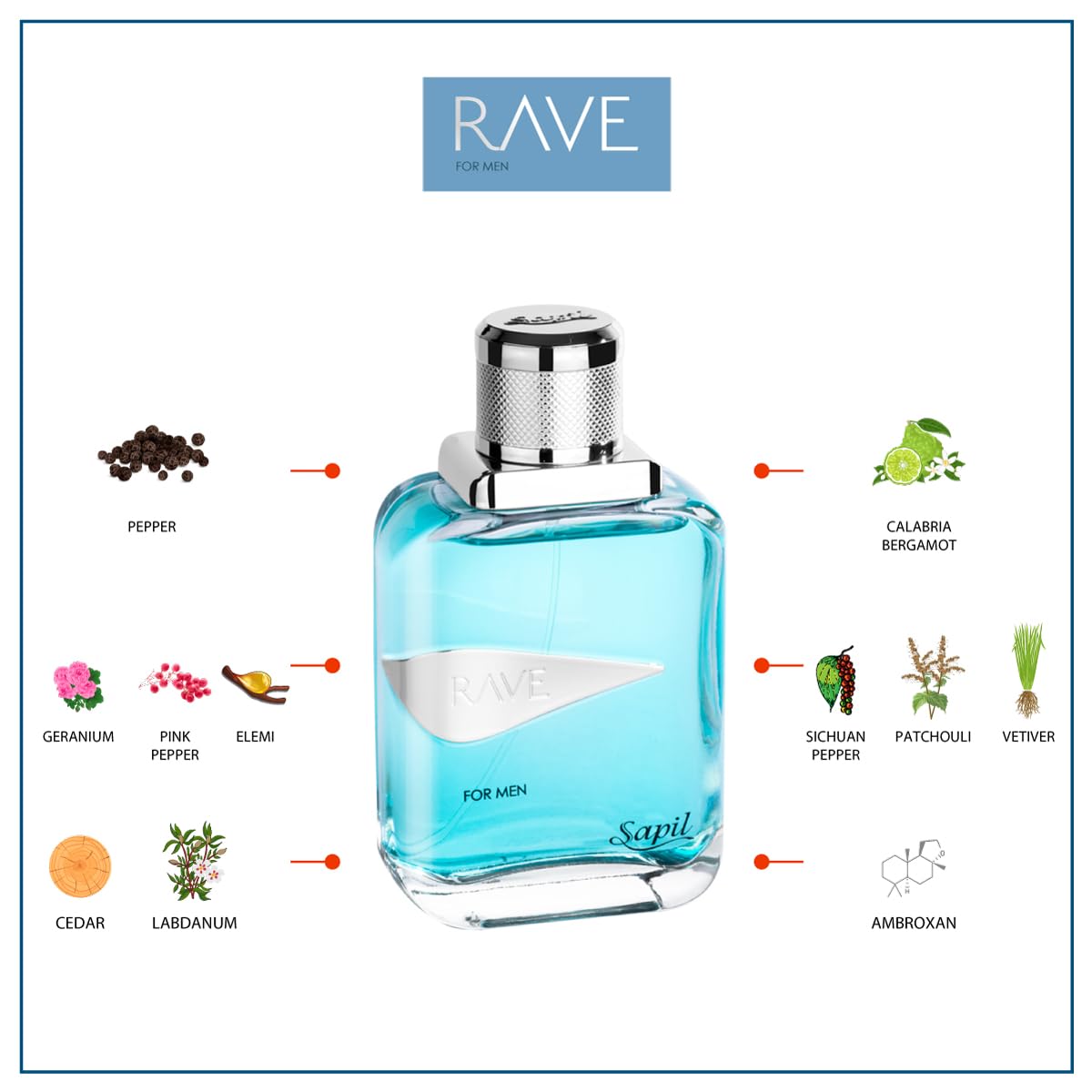 Sapil Rave 100 Ml Eau De Toilette Men - Long-Lasting Dubai Toilette, Fresh Spicy Aromatic Scent For Daily Wear, Arabic Toilette With Unique Calabrian Bergamot & Pepper Notes [100 Ml - 3.4 Oz] : Beauty & Personal Care