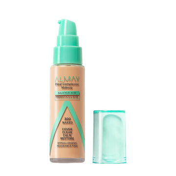 Almay Clear Complexion Acne Foundation Makeup With Salicylic Acid, Medium Coverage, Soft Matte Finish, Hypoallergenic, Cruelty- & Fragrance-Free, Dermatologist Tested, 300 Naked, 1 Fl Oz