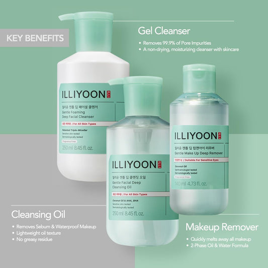 Illiyoon Gentle Deep Facial Cleanser With Cleansing Oil & Lip And Eye Makeup Remover