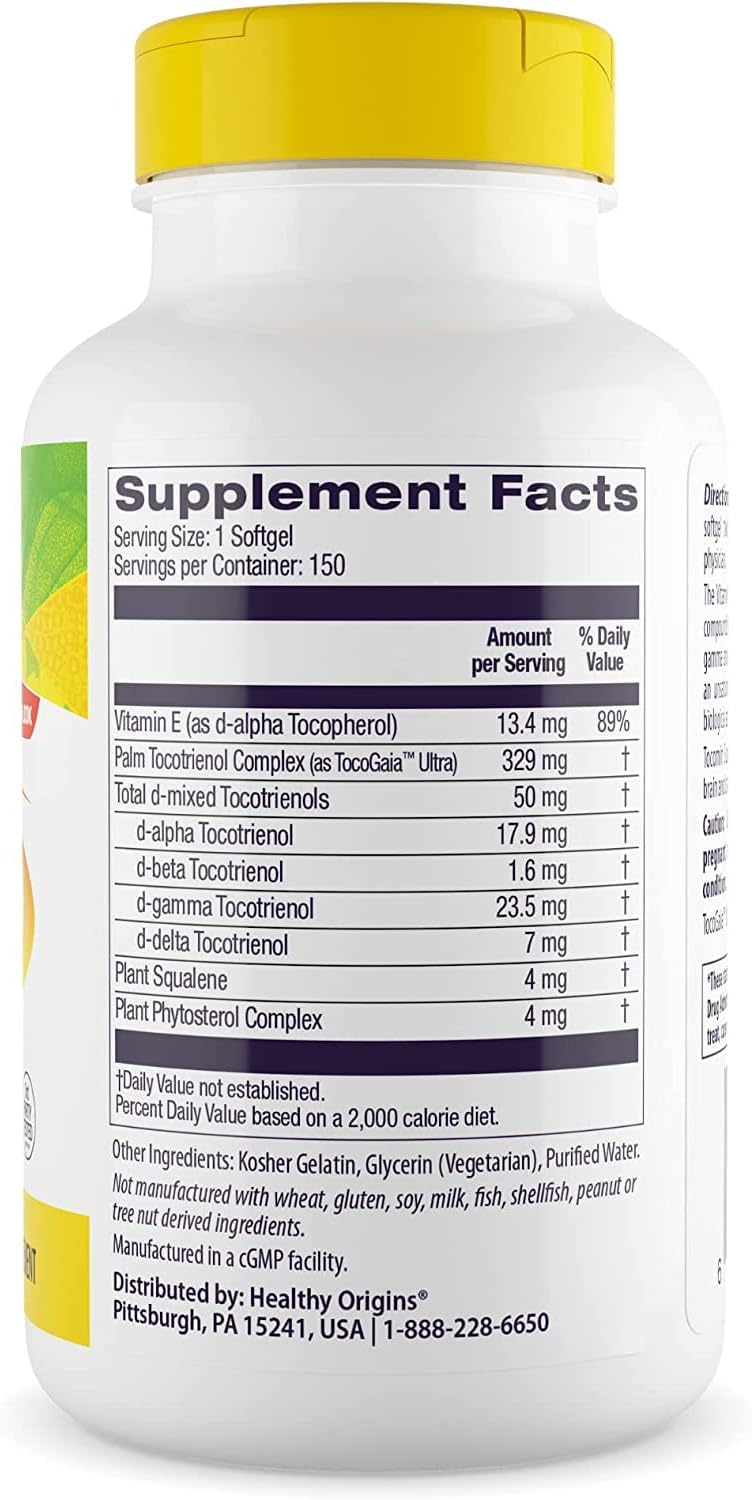 Healthy Origins Tocomin SupraBio (Tocotrienols), 50 mg - Supports Heart Health & Cardiovascular System - Tocotrienol & Vitamin E Supplement - Gluten-Free Skin Support - 150 Softgels