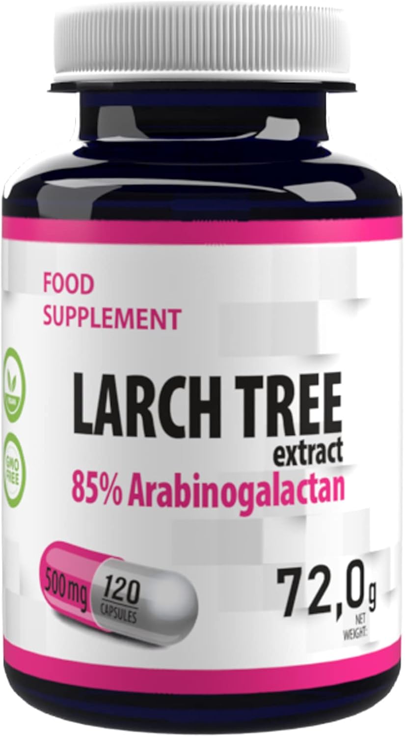 Arabinogalactan (Larch Tree Extract) 500mg 120 Vegan Capsules, 3rd Party lab Tested, High Strength Supplement, Gluten and GMO Free