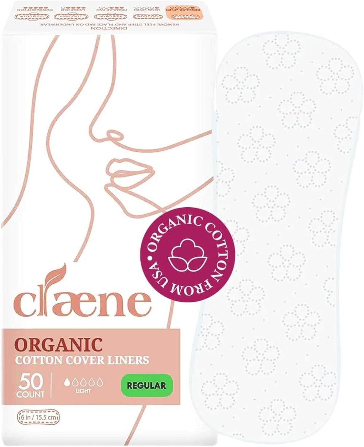 Organic Cotton Panty Liners, Unscented, Panty Liners for Women, Thin, Cruelty-Free, Breathable Organic Panty Liners for Women, Light Incontinence, Natural, Vegan, Menstrual (Regular, 50 Count)