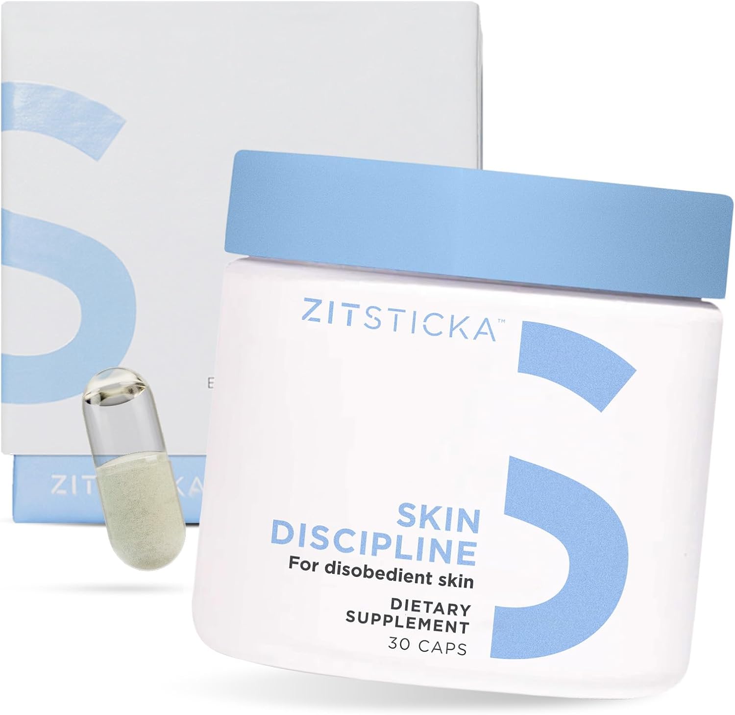 ZitSticka Cystic Acne for Women & Men w/ 30 Natural Caps w/ Multivitamin Oil & Probiotic Powder - Skin Discipline All-In-One Supplements for Hormonal Acne, Skin Clarity & Tone - Dermatologist Tested