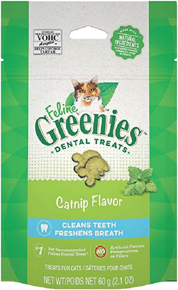 Greenies Feline Adult Natural Dental Care Cat Treats, Catnip Flavor, 2.1 oz. Pouch