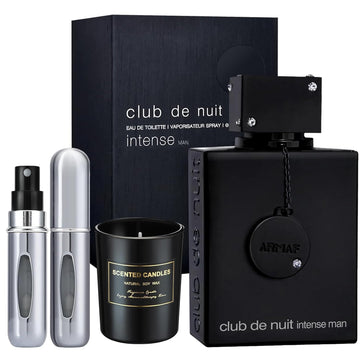 Club De Nuit Intense Perfume For Men 3.4 Oz Edt Spray Eau De Toilette - Gift Set Pack With Scented Soy Candle And Empty Travel Perfume Atomizer