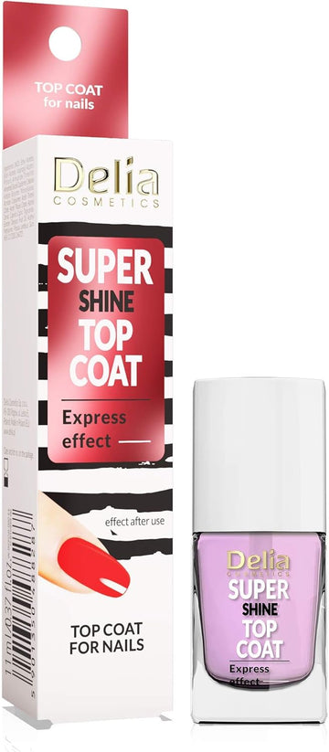 Delia Cosmetics - Super Shine Top Coat - Shiny, Smooth Nails - Strengthening & Protecting Nail Plate - Acai Berry Oil - Fast Dry - 11 Ml