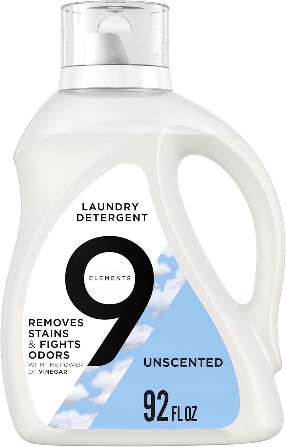 9 Elements Natural Liquid Laundry Detergent, Vinegar Powered, Unscented, 92 Fl Oz, 1 Count