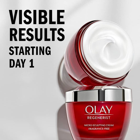 Olay Regenerist Micro-Sculpting Cream Face Moisturizer With Hyaluronic Acid & Vitamin B3+, Fragrance-Free, 1.7 Oz + Whip Face Moisturizer Travel/Trial Size Bundle