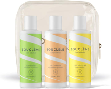 Bouclème Travel Kit Curls - Ultimate Haircare Travel Set To Protect And Nourish Curls - Cleanser, Conditioner & Curl Defining Gel - Vegan, Naturally Derived Ingredients, Cruelty Free, 300Ml