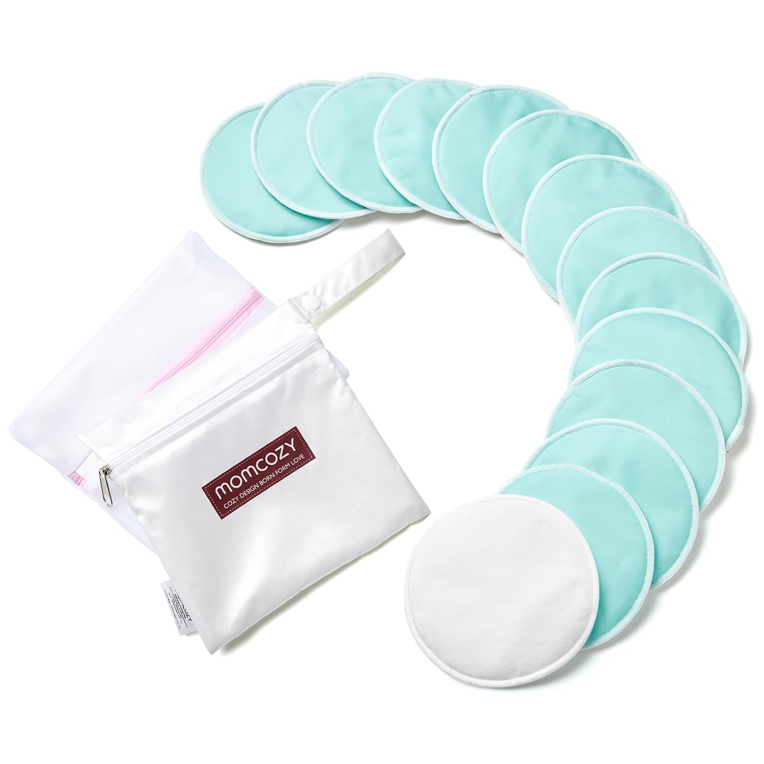 Momcozy Reusable Breast Pads, Innovative Use Of Absorbent Fabric & 4 Layers Of Super Absorbent Core Washable Nursing Pads, Absorb Quickly And Leak-Loof, 14 Pack + Wet & Dry Separation Bag + Wash Bag