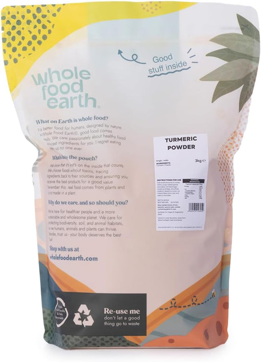 Wholefood Earth - Turmeric Powder 3Kg - Vegan - Gmo Free - Rich In Cucumin
