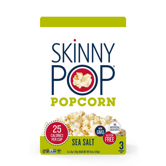 Skinnypop Sea Salt Microwave Popcorn Bags, Healthy Snacks Microwavable Bags, 2.8 Oz, 12 Boxes (3 Bags Per Box), 36 Bags Total, Skinny Pop, Healthy Popcorn, Gluten Free, 2.8 Ounce (Pack Of 36)