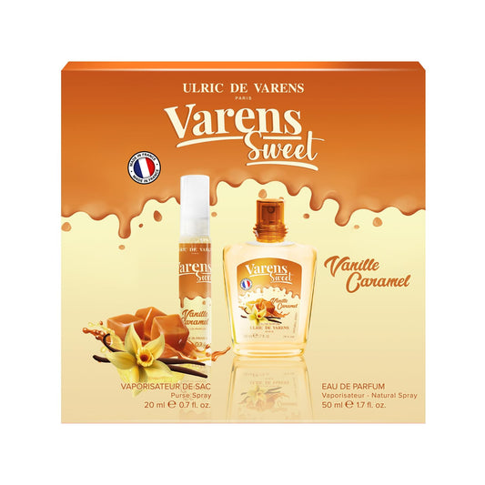Ulric De Varens Vanille Caramel Gift Set 1.7 Fl Oz Eau De Parfum + 0.7 Fl Oz Purse Spray - Delicious, Mouthwatering - Notes Of Brown Sugar, Toffee, & Sugar Syrup - Premium Quality Perfume For Women : Beauty & Personal Care