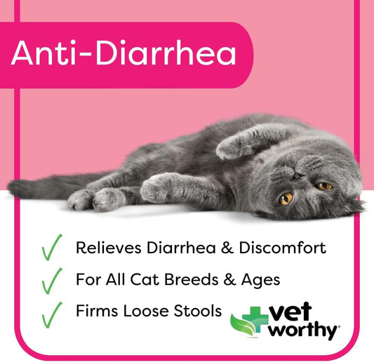 Vet Worthy Anti-Diarrhea For Cats - Cat Supplement To Help Relieve Diarrhea, Stomach Upset, And Discomfort - Pet Digestive Health Support With Kaolin And Pectin - 4Oz