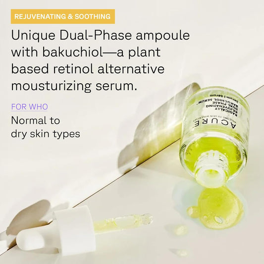 Acure Radically Rejuvenating Dual Phase Bakuchiol Serum - Anti-Aging & Soothing Skin Support - All Natural Made With Eggplant, Turmeric & Bakuchiol - Vegan Skin Care, Hydrates & Defends - 0.67 Oz