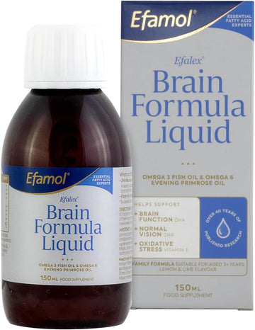 Efamol Efalex Brain Formula Liquid 150Ml | Omega 3 Liquid Brain Supplement | Omega 3 Dha + Epa | Omega 6 Evening Primrose Oil | Fish Oil Omega 3 Brain Vitamins | Brain Supplements With Thyme Oil