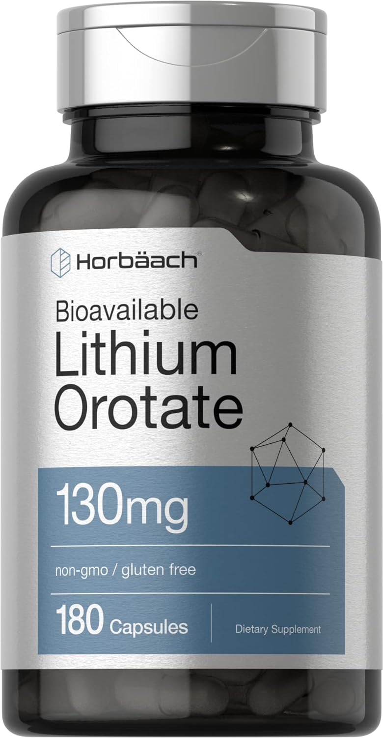 Horbäach Lithium Orotate 130mg | 180 Capsules | Non-GMO, Gluten Free | 5mg Bioavailable Elemental Lithium