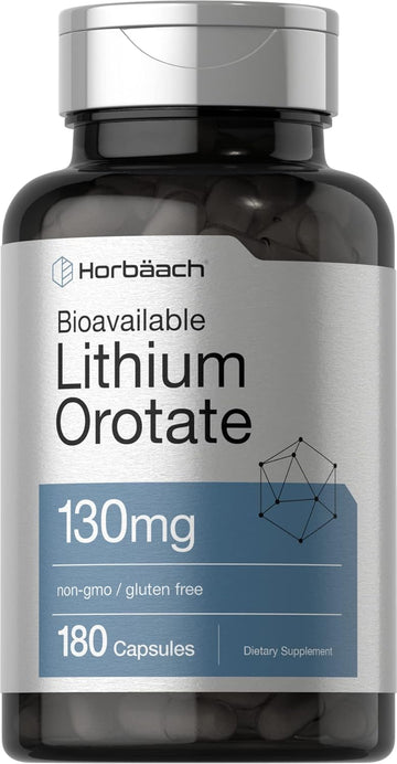 Horbäach Lithium Orotate 130Mg | 180 Capsules | Non-Gmo, Gluten Free | 5Mg Bioavailable Elemental Lithium